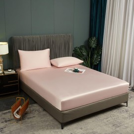 Luofanfei Fitted Sheet 140 x 200 cm Pink Light Pink Box Spring Bed Terry Cloth Shiny Summer Cooling Bamboo Microfibre Bed Sheet 140 x 200 cm Plain Fitted Sheets for High Mattresses up to 25-30 cm