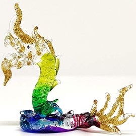 Sansukjai Nak/Dragon Thai Miniature Figurines Animals Hand Painted Blown Glass Art Gold Trim Collectible Gift Home Decor, Rainbow