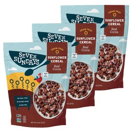 Seven Sundays Sunflower Cereal, Real Cocoa, 8 Oz Bag (Pack of 3), Grain & Gluten Free, 5g Upcycled Protein, 1g Added Sugar, Crunchy Chocolate Snack