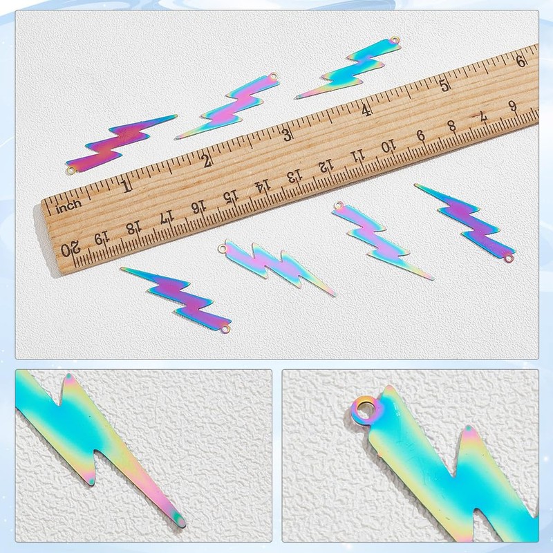 HOBBIESAY 60pcs Rainbow Color Lightning Bolt Pendants, Stainless Steel Charms