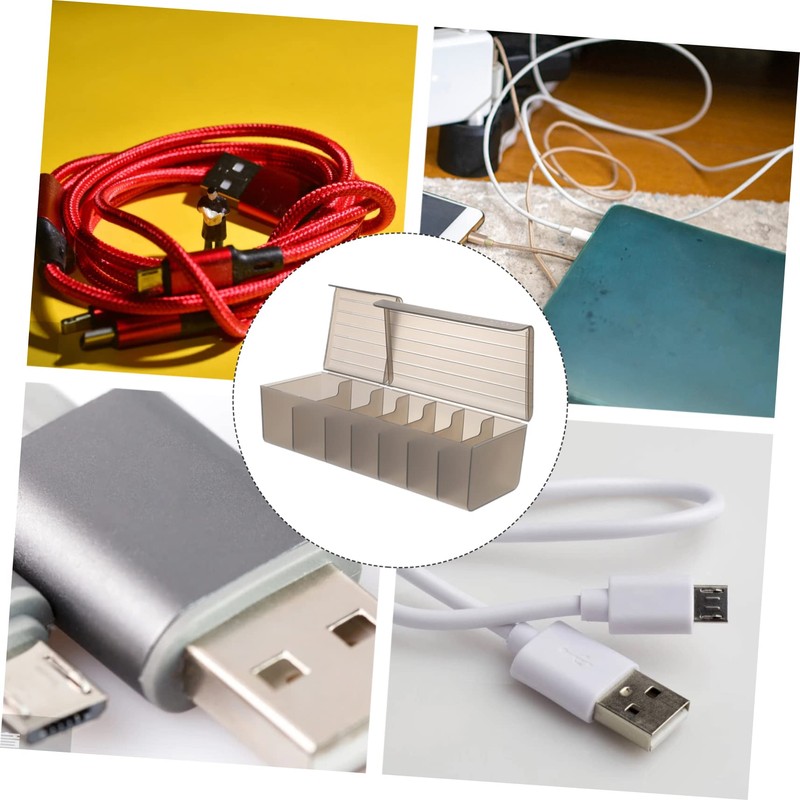 KONTONTY Plastic Cable Management Box Lid 7-Slot Cord Organizer Case