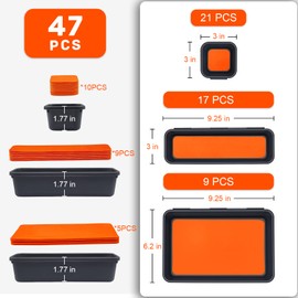 Tool Box Organizer, Tool Drawer Organizer Tray Divider, Toolbox Organization, Garage Tool Organizers and Storage, Tool Box Accessories for Rolling Tool Chest Cabinet (Orange (47PCS))