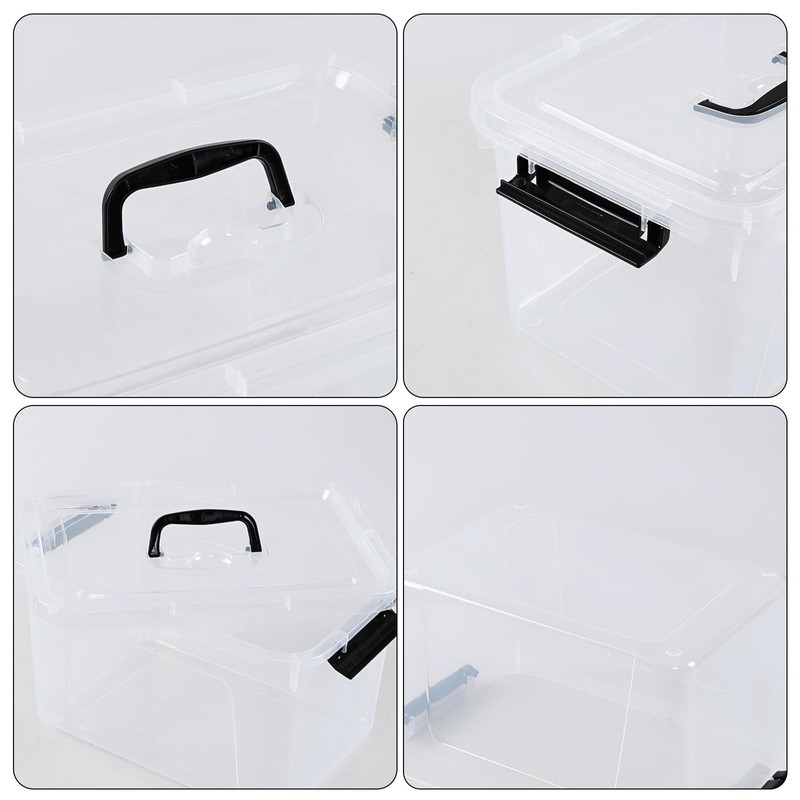 Utiao 4-Pack 10 L Plastic Latching Storage Bin, Clear Storage