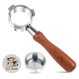 Aeglemana 54mm Bottomless Portafilter - 3-Ear Stainless Steel - For Breville Barista Express (BES870, 878, 875, 840, Duo-Temp Pro) - Solid Wood Handle