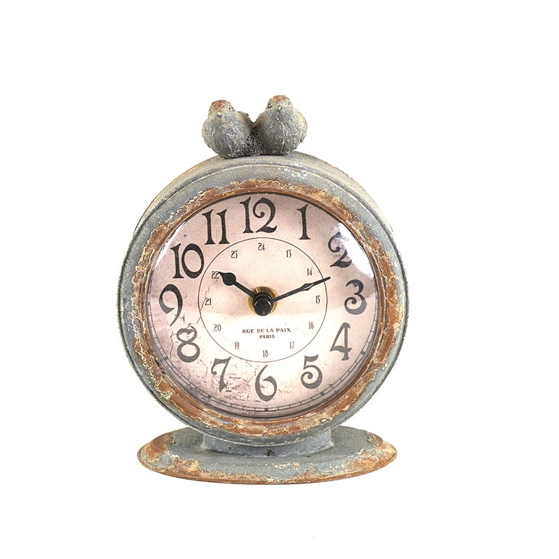 Creative Co-Op Grey Pewter Mantel Clock with Birds