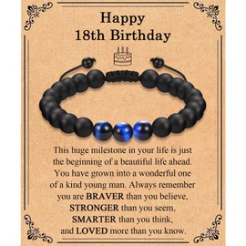 ACOGVN 18th Birthday Bracelet for Boys Black Onyx & Blue Agate Bracelets for 18 Year Old Male, Son, Brother, Grandson, Nephew, Friend Birthday Gifts