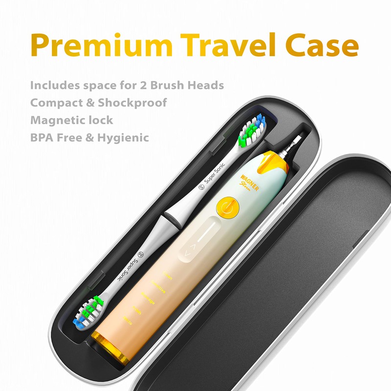 Wagner Stern Ultrasonic Toothbrush with Pressure Sensor, Peach/Blue, Battery Powered,