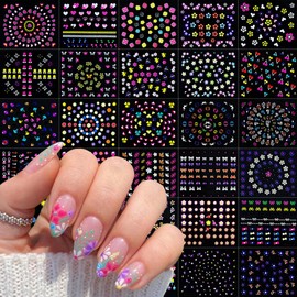 HANNEA® 30 hojas adhesivas brillantes en la oscuridad de flores para uñas, calcomanías 3d de mariposas y estrellas para decoración diy