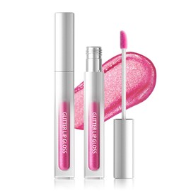 Glitter Lip Gloss Pink, Metallic Shimmer Liquid Lipstick 24 Hours Hold, Waterproof Non-Stick Cup Diamond Glitter Lip Gloss, Highly Pigmented Sparkly Lip Gloss Lip Makeup, Gifts for Women 03