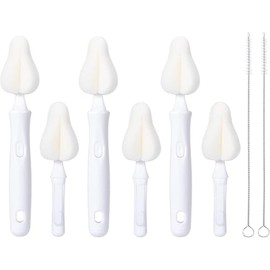 24Pcs Sponge Bottle Nipple Brushes Set Including 6 Interchangeable Nipple Brush Handles 12 Pcs Bottle Sponge Brush Heads and 6 Long Straw Brushes for Baby Bottles (Green and White)