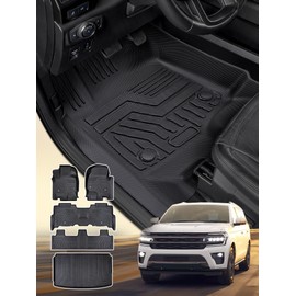 Drcarnow Floor Mats for Ford Expedition Max/Navigator L (8 Seats Only) 2024 2023 2022-2018, All-Weather Guard TPE Rubber Car Floor Liners, 3 Rows with Cargo Liner Full Set - 2nd Row Bench Seat Only