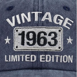Vintage 1963 Limited Edition Hats for Men Women, 62th Birthday Decorations, 62 Year Old Baseball Cap Retirement Gifts for Dad Mom Retirees Navy