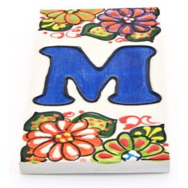 ART ESCUDELLERS Signs with Numbers and Numbers on Ceramic Tile Hand Painted Cord Technique for Signs with Names, Addresses and Signposts. Design Jardin 14.5 cm x 7 cm (Letters M).