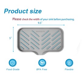 SUBEKYU Silicone Kitchen Soap Tray, Sink Tray for Kitchen Counter/Soap Bottles, Sponge Holder and Organizer with Drain Spout, Grey, [Size: 9.5 x 5 inch]