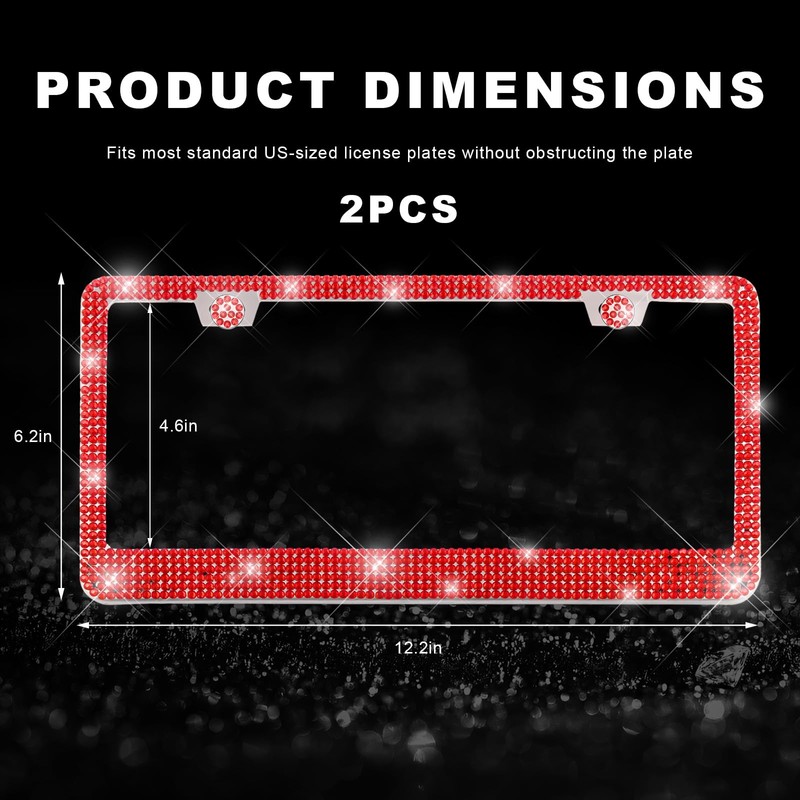 Xiqaler 2 PCS Bling License Plate Frame, Sparkling Rhinestone Auto