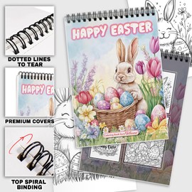 NETHOUSE Happy Easter Spiral Coloring Book for Adults Relaxation & Stress Relief, 30 Adorable Coloring Pages of Easter Bunnies, Colorful Eggs, Springtime Blooms, Cute Chicks and Lovely Pigs