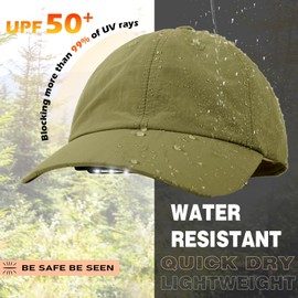 Hands Free Rechargeable LED Baseball Cap with Light Built-in Unisex Sport Waterproof Hat for Men Dad Husband Outdoor Khaki