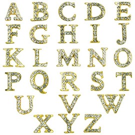 qiipii 26pcs Luxury Gold Letter Nail Charms 3D Nail Art Alloy Rhinestones Capital Letters Metal Nail Studs Alphabet Golden Nail Art Supplies Decoration for Acrylic Nails Bling Jewels Making DIY Crafts