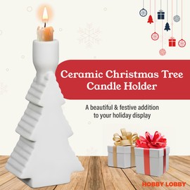 Hobby Lobby White Ceramic Christmas Tree Candle Holder, 6.88 Inch Height, 3.38 Inch Width, Taper Holder, Holiday Display