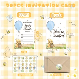Winnie Baby Shower Invitations, Winnie Invitations with Envelopes and Stickers, Winnie Baby Shower, Winnie Birthday Party Invitations, Winnie Baby Shower Invitations Card Party Decorations Pack of 20