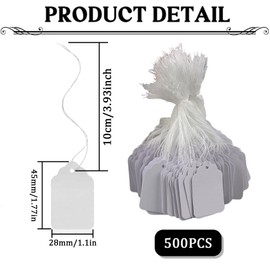 500 Pcs White Price Tags, Mini Strung Labels with String 28x 45mm Tie on Paper Tags Blank Gift Marking Labels for Jewelry Clothing Display Price
