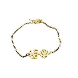 Sikh Bracelet Chain Stainless Khanda Ek Onkar Water Resistant Unisex Adjustable One Size Ekonkar Sikh Logo For Sikh Fashion Accessory Khanda Steel Kada Sikh Kada Women Kada Punjabi Style Bracelet (Golden)