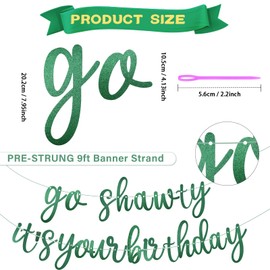Pre-Strung Green Go Shawty It's Your Birthday Banner NO DIY Hip Hop Theme Funny Glitter Happy Birthday Decors Banner Pink Rap Theme Happy Birthday Sign for man Adult Women birthday Party Photo Backdrop