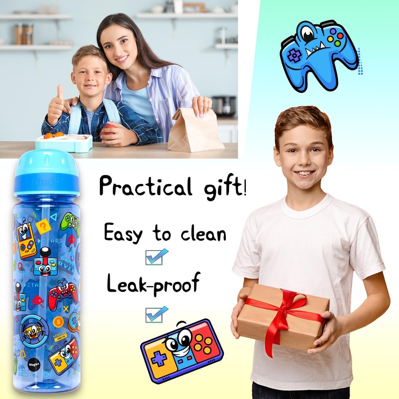 Fringoo 650ml Kids School Water Bottle Straw Water Bottle with