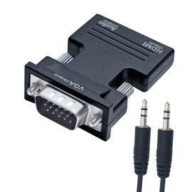 DTECH Directional HDMI to VGA Adapter with 3.5mm Audio Port (Laptop HDMI Source Output to VGA TV) for Old Computer Monitor PC Projector 1080P Video (Female HDMI in, Male VGA Out)
