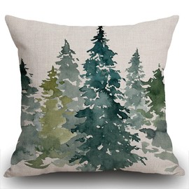 Smooffly Cushion Cover 45 x 45 cm，Watercolor Tree Pillow cover Cotton and Linen Pillow case Cushion Covers for Sofa outdoor garden bed couch cushion 18x18 inch