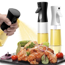 Cheer Collection Glass Oil Sprayer Set of 2 – 200ml & 300ml Olive Oil Sprayer Bottles for Cooking, Refillable Oil Mister & Dispenser, White & Black Olive Oil Spray Bottle for Food Prep