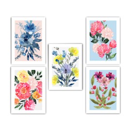 Beautiful Bouquet Cut Flowers Greeting Cards - Set of 10 All Occasion 5x7 Note Cards with Envelopes. Blank Inside. Watercolor Designs of Popular, Colorful Ruffled Flowers.