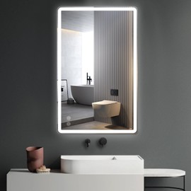 Pretfy LED Bathroom Mirror 24x32 Inch Bathroom Mirror with Frontlight, 3 Colors Stepless Dimmable Wall Mirrors with Anti-Fog, Shatter-Proof, Memory, CRI90+, IP54 Waterproof (Horizontal/Vertical)