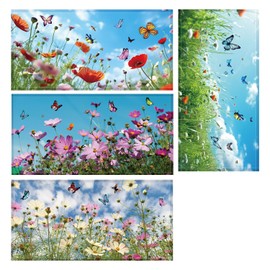 4pcs Fluorescent Light Covers for Ceiling Lights, 47x23.6 Inch Magnetic Drop Ceiling Light Cover 4 Styles Flowers and Butterflies Fabric Overhead Light Shade for Classroom, Home, Office