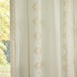 ColorBird Boho Curtains Embroidered Light Filtering Rod Pockets Farmhouse Western Beige Curtain 63 inch Length 2 Panels Set Drapes for Living Room Bedroom