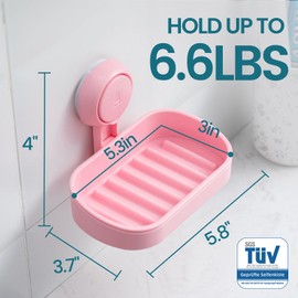 TAILI Soap Dish for Shower 2 Pack, Max Hold 3 KG Suction Soap Holder for Bathroom, Bathtub, Wall Mounted, Waterproof, Drill-Free, Removable Shower Organizer, Sponge Sink Holder, Plastic In Pink