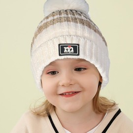 NLAND Boys and Girls 1-5 Years Children's Knitting Wool Winter Thermal Accessory Set 3 in 1, beige