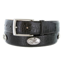 Joseph Club Classic - Men's Italian Calfskin Designer Dress Belt with Golf Conchos (36 Alligator Black)