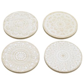 Carousel Home and Gifts Set of 4 Geometric Mandala Flower Style Boho Wooden Drinks Coasters