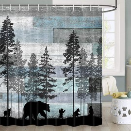 Viajar Bear Shower Curtains for Bathroom, Wild Animals Rustic Cabin Forest Shower Curtain Set, Bear Print Wooden Board Fabric Bathroom Accessories Restroom Decor 12 Hooks Included (72" W X 72" H)