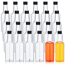 Patelai 24 Pcs Plastic Wine Bottles with Caps 11oz Long Neck Quart Plastic Bottles with Screw on Lids Empty Clear for Kitchen Home Bar Party Hold Liquor Drinks Wine Condiment Beverages