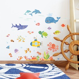 DECOWALL DS4-8009 Sea Adventure Kids Wall Stickers Wall Decals Peel and Stick Removable Wall Stickers for Kids Nursery Bedroom Living Room (Small)