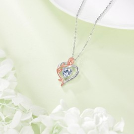 VONALA Rose Heart Necklace for Mom Sterling Silver Rose Flower Pendant Necklace Heart Jewelry Mom Gifts Birthday Gifts for Women Mum Wife