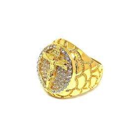 Fanshu Stainless Steel Jesus Cross Iced Out Gold Plated Religious Statement Ring with Cubic Zirconia Stones for Men Women Friends Gift Fashion Hip Hop Jewelry (8)