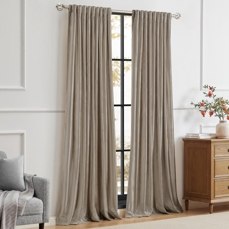 PRIMROSE Taupe Curtains 63 inch for Living Room,2 Panels Velvet