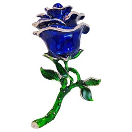 DREAMLANDSALES Vintage Royal Blue Enamel Rose Brooch Pin Winter Holiday Jewelry