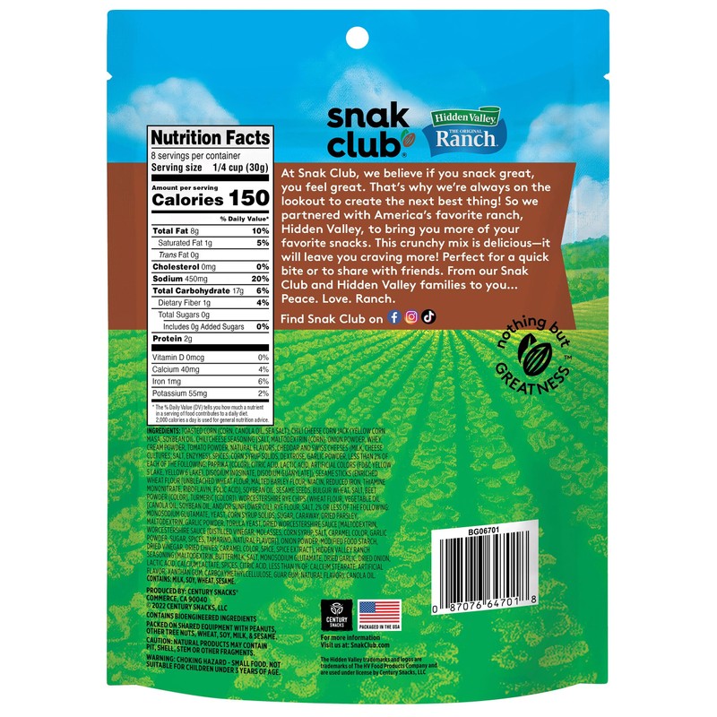 Snak Club Crunch Mix with Hidden Valley Ranch Seasoning, Toasted