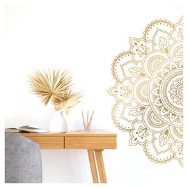 Grandora Wall Sticker Living Room Mandala I Gold (W x H) 38 x 19 cm I Bedroom Sticker Boho Style Hallway Yoga Wall Sticker Ornament Sticker W5590