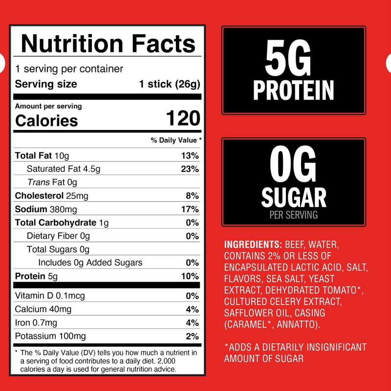 Jack Link's Beef Sticks, Original Zero Sugar - Protein Snack,