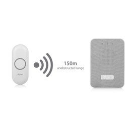 Byron DBY-22322UK Wireless Plug in Doorbell Set, 150 m Range, 16 Melodies, Visual Alert System, White & Grey mesh